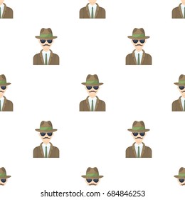Man in hat suit raincoat and glasses. The detective undercover. single icon in cartoon style vector symbol stock illustration.
