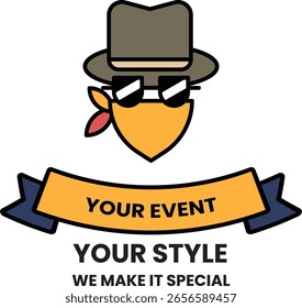 A man with a hat and sunglasses on his face. The hat is brown and the sunglasses are black. The man is wearing a bandana. The image is titled "Your Event"