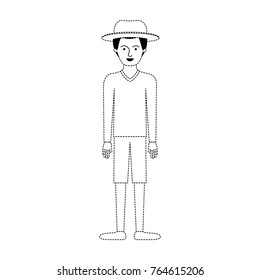 man with hat and sweater and short pants and shoes with short hair in black dotted silhouette
