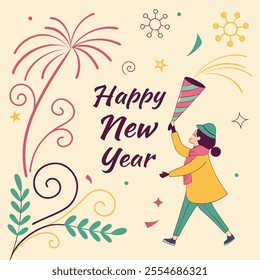 a man with a hat that says happy new year on it
