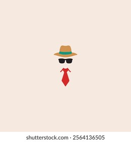 A man in a hat and tie and necktie icon flat vector design.