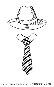 Man hat and tie with shirt. Gentleman. Hand drawn vector