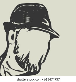 The man in the hat turned his head to the side. Vector isolated silhouette
