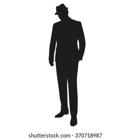 Man in hat, vector isolated silhouette