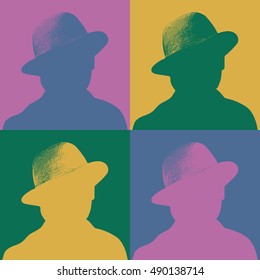 Man in hat, vector isolated silhouette. Pop art icon