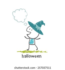 a man with a hat witch on Halloween illustration