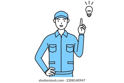 Man in hat and work clothes coming up with an idea, Vector Illustration