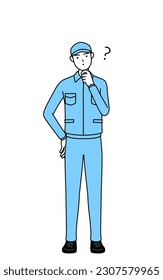 Man in hat and work clothes nodding his head in question, Vector Illustration