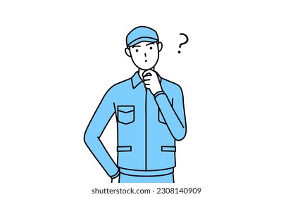 Man in hat and work clothes nodding his head in question, Vector Illustration