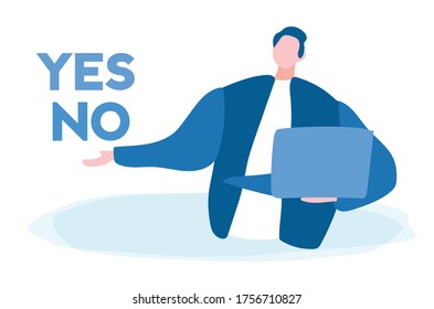 Man have choice. Yes No. Vector illustration for web banner, infographics, mobile. 