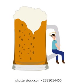 El hombre ha bebido. Porque bebe cerveza muy rápido.