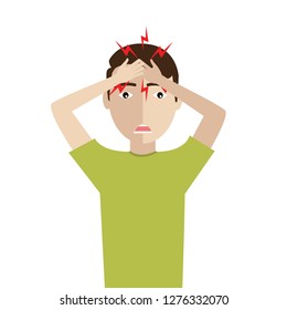 Man have headache pain cartoon vector illustrator. - Vector illustration