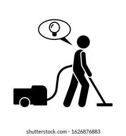 Man have idea during using vacuum cleaner icon. Simple pictogram of human with idea icons for ui and ux, website or mobile application