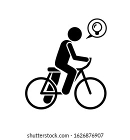 Man have idea on bicycle icon. Simple pictogram of human with idea icons for ui and ux, website or mobile application