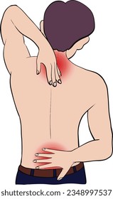  man have pain in neck,shoulder and backache ,Stressed people suffering from back pain,tension and injury in his nape of neck 