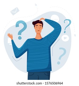 Man have a question. Сomplexity of choice. Flat cartoon style.