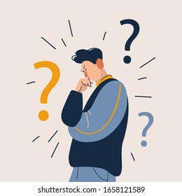 Man have a question. Flat cartoon vector illustration in modern concept. 