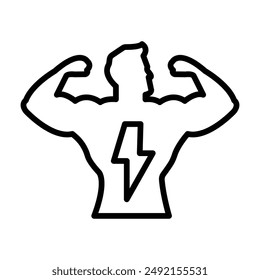 Man have strong muscles icon linear logo mark in black and white