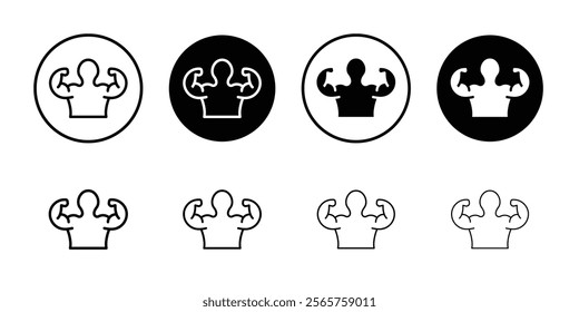 Man have strong muscles icon Black and white outline vector