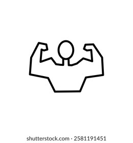 Man have strong muscles icon Thin line art isolated
