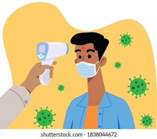 A man is having body's temperature checked by thermo gun 