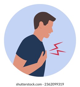 Man having chest pain or heart attack, isolated icon