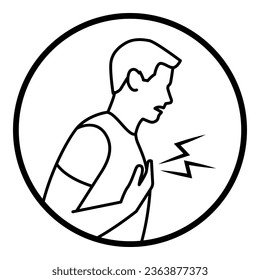 Man having chest pain or heart attack, isolated icon