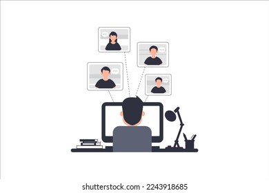 Man having a conference call with his business team online, telecommuting, remote work and business communications concept