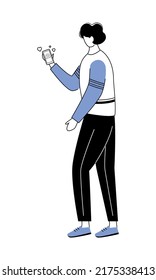 Man having conversation on dating app semi flat color vector character. Full body person on white. Long distance relationship. Simple cartoon style illustration for web graphic design and animation