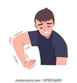 Man Having Convulsions of the Extremities, Symptom of Heart Stroke Cartoon Vector Illustration