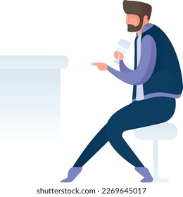 Hombre Tomando Una Bebida En El Bar Curvy 2 UI Banner Illustration Vector EPS