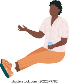 Man having drink with friends semi flat color vector character. Sitting figure. Full body person on white. Summer camping isolated modern cartoon style illustration for graphic design and animation
