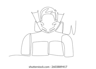 Man having facial. Getting a massage or facial concept one-line drawing