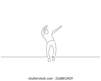 Man having fun in line art drawing style. Composition of a person gesturing. Black linear sketch isolated on white background. Vector illustration design.