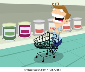 Man having fun at the supermarket.