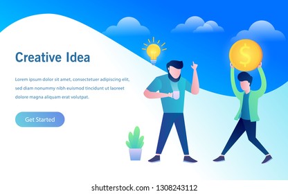 a man having good idea for growing up the business flat style for landing page website vector design illustration