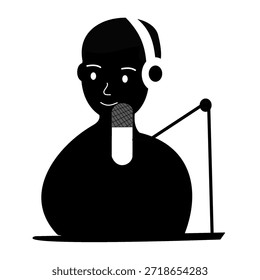 Video Hombre que tiene el teléfono de la cabeza y el creador del contenido del micrófono que hace la silueta del cantante que habla