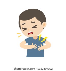 Homem tendo um ataque cardíaco com dor torácica, ilustração vetorial.
