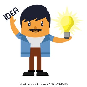 Hombre con idea, ilustración, vector sobre fondo blanco.