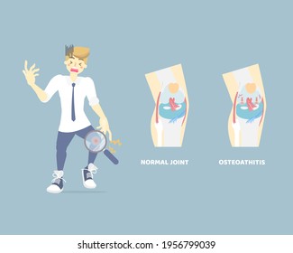 man having knee arthritis, anatomy and bone, medical internal organs body part nervous system, health care concept, vector illustration cartoon flat character design clip art