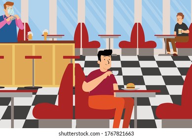 A man having lunch at fast food restaurant illustration