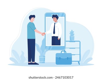 a man having an online discussion on his cell phone trending concept flat illustration