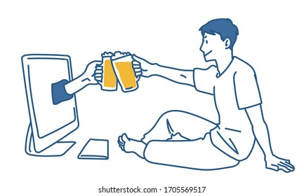 Man Having An Online Drinking Party At Home