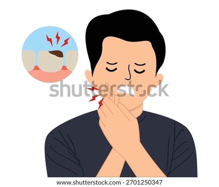 man having painfull toothache character in flat design cartoon. dental problem and oral treatment concept. dental health