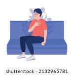 Man having panic attack semi flat color vector character. Sitting figure. Full body person on white. Feel anxious and stressed simple cartoon style illustration for web graphic design and animation