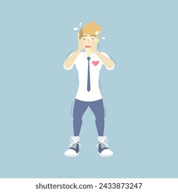 Man having panic disorder, health care concept, flat character design clip art vector illustration