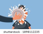 Man Having Pie Thrown in his Face as a Prank. Tasteless joke made by a rude friend concept illustration
