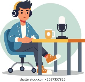 Man Having Podcast Flat Cartoon