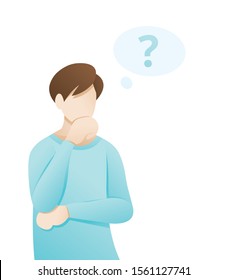 Man having a question, Man with question mark. Portrait of young thoughtful man isolated on white background