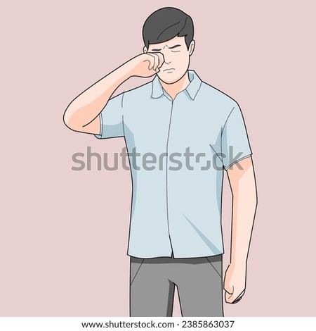 man having red eye irritation hurt itchy need medical attention cannot see clear feeling unrest  